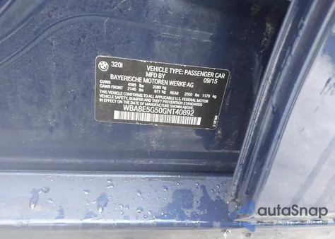 2016 BMW 320I xDrive z USA, uszkodzony, nr VIN WBA8E5G50GNT40892